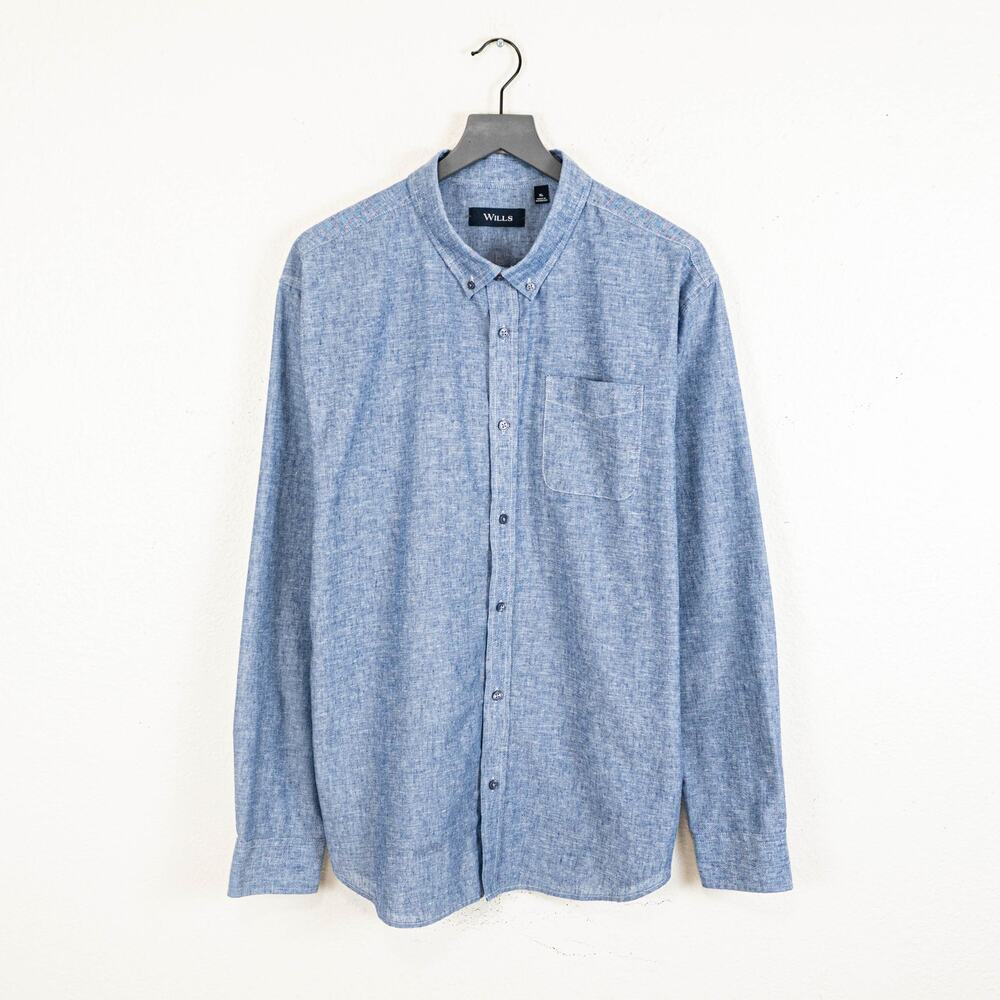 Huckberry Wills Wrinkle-free linen long sleeve shirt Marled blue size XL